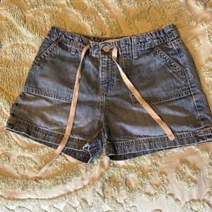 Vintage Distressed Hydraulic Denim Blue Jean Shorts Button Pockets (L4)